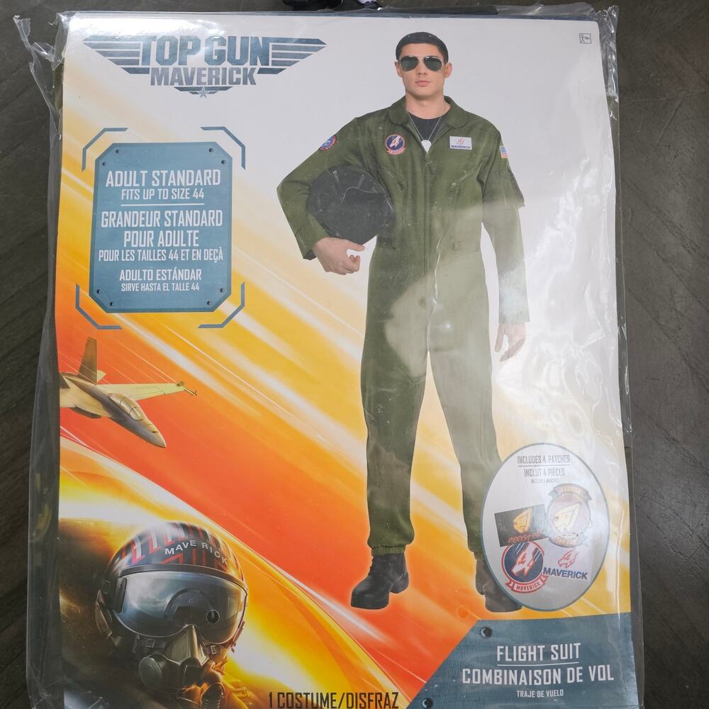 TOP GUN MAVERICK Zip Up‎ Olive Flight Suit Costume  Mens (Adult Up to Size 44)